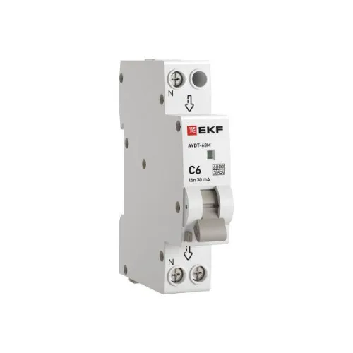 Выключатель автоматический дифференциального тока 1мод. C 6А 30мА тип А 6кА АВДТ-63М (электрон.) PROxima EKF D636EA06C30