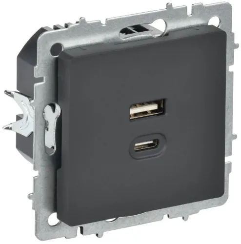 Розетка СП BRITE USB A+C 45Вт высокоск. заряд. РЮ11-2-БрГ графит IEK BR-U22-045-K53