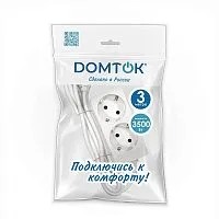 Удлинитель 2х3м с заземл. 16А IP20 3.5кВт ПВС 3х1 бел. DOMTOK 2386