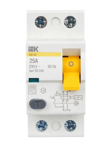 Выключатель дифференциального тока (УЗО) 2п 25А 10мА тип AC ВД1-63 KARAT IEK MDV10-2-025-010 фото 2