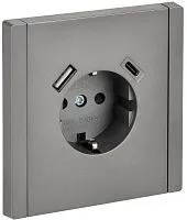 Розетка FORTE&PIANO FP547 16А USB A+C 18Вт с заземл. защ. шторки винт. крепл. сталь IEK FP-R14-16-U22-018-K46