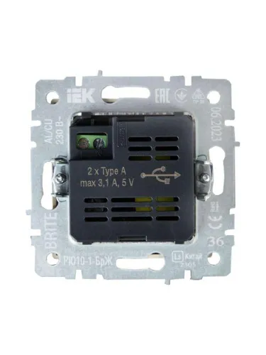 Розетка BRITE USB A+A 3.1А РЮ10-1-БрЖ механизм жемчуж. IEK BR-U21-D31-K36 фото 4