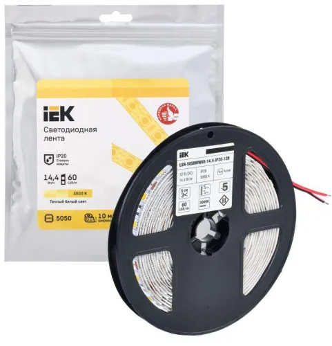 Лента светодиодная LED LSR-5050WW60-14.4-IP20-12В (уп.5м) IEK LSR2-1-060-20-3-05 фото 2