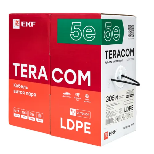Кабель витая пара U/UTP кат.5E 4 пары solid внешн. LDPE черн. TERACOM EKF TRC-5EUTP-04PE-BK-OUT3 фото 2