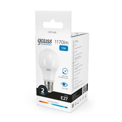 Лампа светодиодная Elementary 12Вт A60 грушевидная 6500К холод. бел. E27 1170лм GAUSS 23232 фото 3