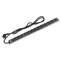Блок евророзеток для 19дюйм шкафов PDU-13P-F-2EU 13 розеток фильтр 16А без выключателя шнур 2м алюм. корпус немецкий стандарт Cabeus 7294c
