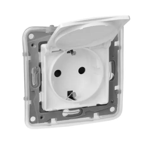 Розетка 1-м СП Etika 16А IP44 250В 2P+E с заземл. защ. шторки с крышкой немецк. стандарт безвинтов. клеммы механизм бел. Leg 672232 фото 4