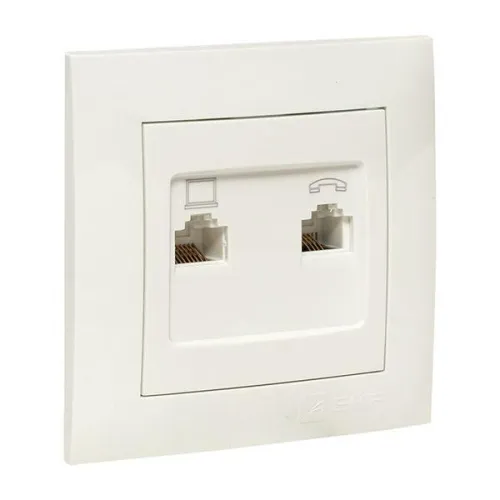 Розетка компьютерная + телефонная 2-м СП Валенсия RJ45 + RJ11 бел. PROxima EKF EWK02-035-30 фото 5
