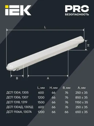 Светильник светодиодный ДСП 1319 48Вт 6500К IP65 1500мм пластик сер. IEK LDSP0-1319-48-6500-K03 фото 4