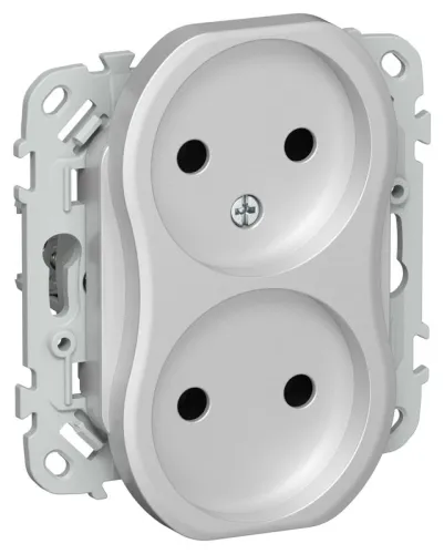 Розетка 2-м СП FLITE РС02-1-ФлА 10А без заземл. без защ. шторок безвинтовое крепление механизм алюм. IEK FI-R20-10-1-K47