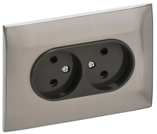 Розетка 2-м SKANDY 10А без заземл. защ. шторки в сборе SK-R09N никель IEK SK-R23-10-K50-F