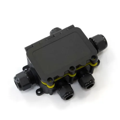 Коробка распределительная ОП 131х95х37 5-вводная IP68 ПА66 40А 450В d3.5-12мм с откидной крышкой черн. Промрукав PR08.13154