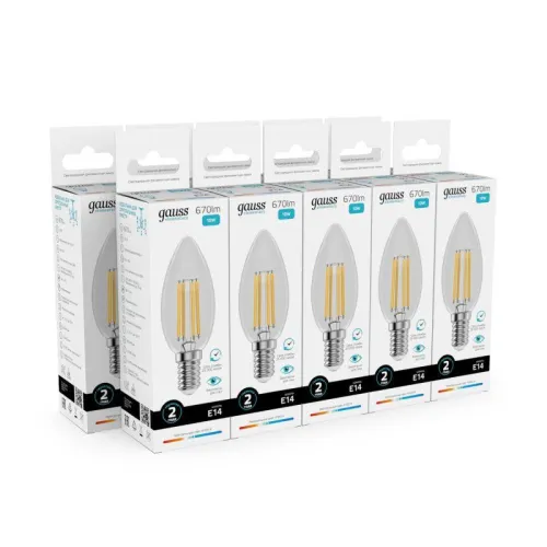 Лампа светодиодная филаментная Filament Elementary 10Вт свеча 4100К Е14 670лм GAUSS 32120 фото 7