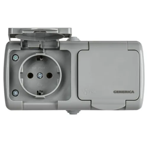 Розетка 2-м ОП AQUATIC РСш22-2-А 16А IP54 с заземл. с крышкой GENERICA ERA22-K03-16-54 фото 3