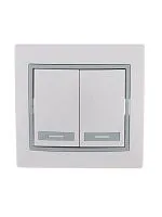 Выключатель 2-кл. СП Mira 10А IP20 с сер. вставкой бел. LEZARD 701-0215-101