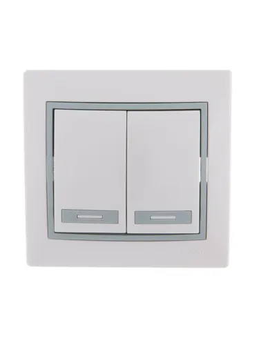 Выключатель 2-кл. СП Mira 10А IP20 с сер. вставкой бел. LEZARD 701-0215-101