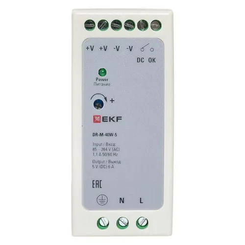 Блок питания на DIN-рейку 40Вт Uвх ~ 240В AC m Uвых - 5В DC постоянного тока EKF DR-M-40W-5 фото 6