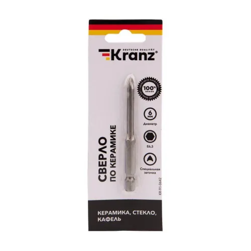 Сверло по стеклу и керамике 6мм (шестигранный хвостовик) Kranz KR-91-0642 фото 5