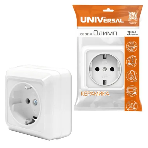 Розетка 1-м ОП Олимп 16А IP20 с заземл. бел. UNIVersal О0028 фото 2