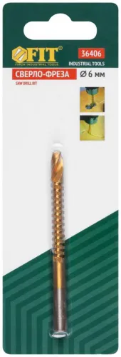 Сверло-фреза универсальное 6мм титановое покрытие FIT 36406 фото 3
