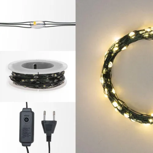 Гирлянда светодиодная "Роса" 100м 1000LED тепл. бел. 7.2Вт 230В IP20 с контроллером провод зел. Neon-Night 303-296 фото 3