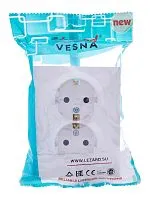 Розетка 2-м СП VESNA с заземл. со шторками ПБТ бел. LEZARD 742-0200-178B