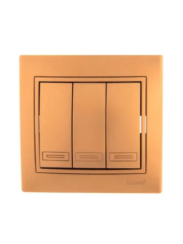 Выключатель 3-кл. СП Mira 10А IP20 со вставкой зол. метал. LEZARD 701-1313-109