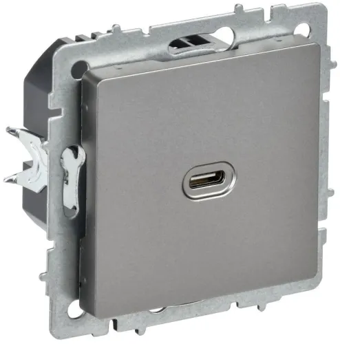 Розетка СП BRITE USB C 65Вт высокоскор. заряд. РЮ12-1-БрС сталь IEK BR-U13-065-K46