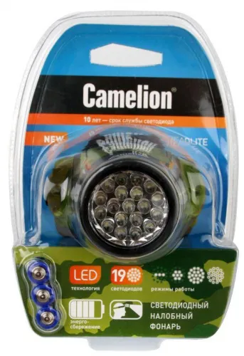 Фонарь налобный LED 5313-19F 4ML (19LED 4 режима; 3хR03 в комплекте; камуфляж) Camelion 7538 фото 9
