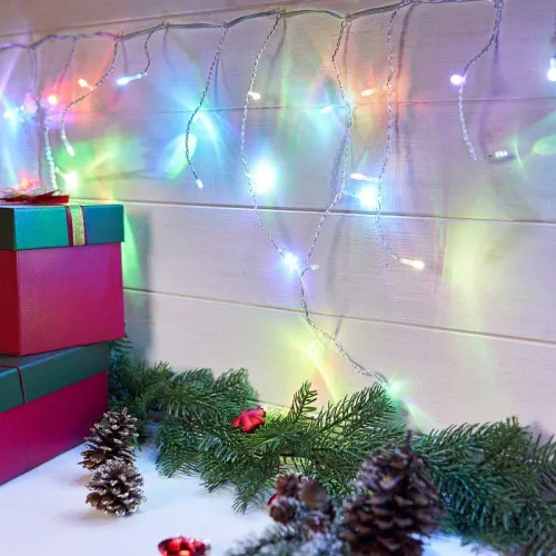 Гирлянда светодиодная "Айсикл" (бахрома) 1.8х0.5м 48LED мультиколор RGB 3Вт 230В IP20 провод прозр. Neon-Night 255-009 фото 6