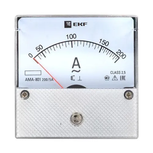 Амперметр аналоговый AM-A801 на панель 80х80 кругл. вырез 200А трансф. подкл. EKF am-a801-200/ama-801-200 фото 2