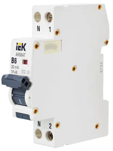 Выключатель автоматический дифференциального тока 2п (1P+N) B 6А 30мА тип AC АВДТ B06S 18мм ARMAT IEK AR-B06S-1N-B06C030 фото 4