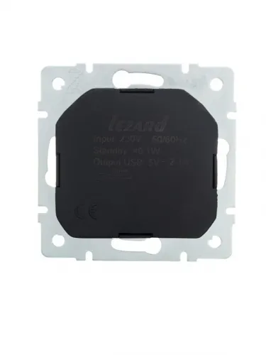 Розетка 1-м СП Vesna с заземл. с заряд. устройством USB механизм бел. LEZARD 742-0288-181 фото 2