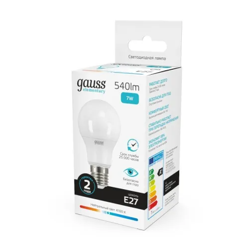 Лампа светодиодная Elementary 7Вт A60 грушевидная 4100К нейтр. бел. E27 540лм GAUSS 23227A фото 6