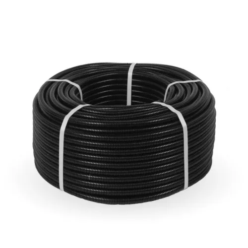 Труба гофрированная двустенная ПНД d16мм с протяжкой безгалоген. (HF) черн. (уп.50м) Строитель Промрукав PR02.0388 фото 2