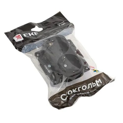 Розетка 2-м СП Стокгольм 16А с заземл. защ. шторки механизм черн. PROxima EKF EYR16-128-20 фото 3