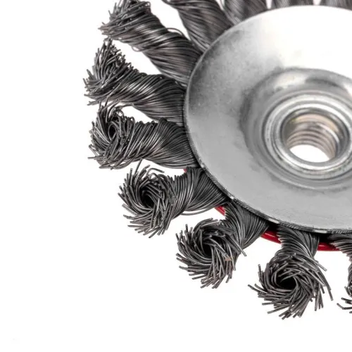 Щетка коническая для УШМ крученая стальная проволока 115мм М14 Kranz KR-91-1202 фото 3