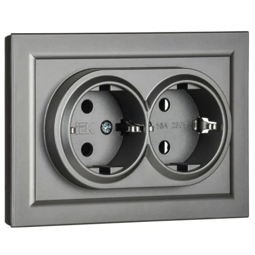 Розетка 2-м СП BRITE РС12-3-БрС 16А в сборе с заземл. без защ. шторок сталь IEK BR-R21-16-K46-F фото 4