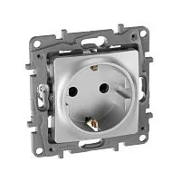 Розетка 1-м СП Etika 16А IP31 250В 2P+E с заземл. защ. шторки немецк. стандарт винтов. клеммы механизм алюм. IEK 672422