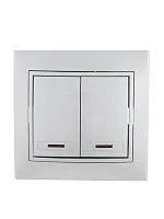 Выключатель 2-кл. СП Mira 10А IP20 с подсветкой со вставкой сер. метал. LEZARD 701-1010-112