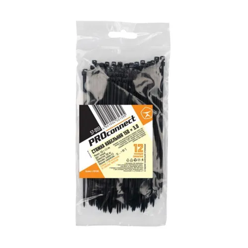 Хомут кабельный 2.5х150 нейл. черн. (уп.100шт) PROCONNECT 57-0151 фото 4