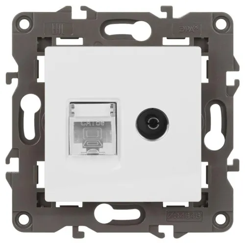Розетка компьютерная + телевизионная 2-м Elegance 14-3110-01 RJ45 + TV IP20 механизм бел. Эра Б0034314