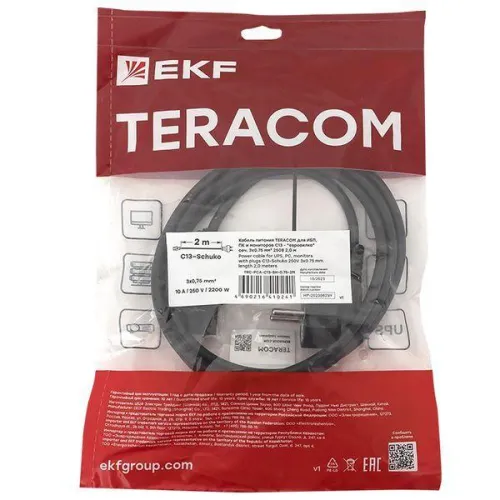 Кабель питания TERACOM для ИБП ПК и мониторов C13 - евровилка сеч. 3х0.75кв.мм 250В 2.0м EKF TRC-PCA-C13-SH-0.75-2M фото 5