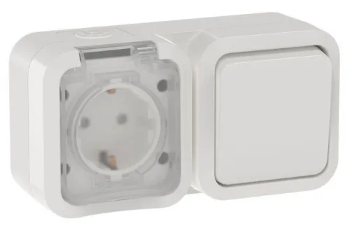 Блок ОП розетка + выключ. горизонт. TORS 16А IP55 TS342 бел. IEK TS-G10-6-55-V-K01