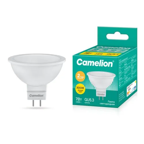 Лампа светодиодная LED7 JCDR/830/GU5.3 7Вт рефлектор матовая 3000К тепл. бел. GU5.3 490лм 220В Camelion 11656