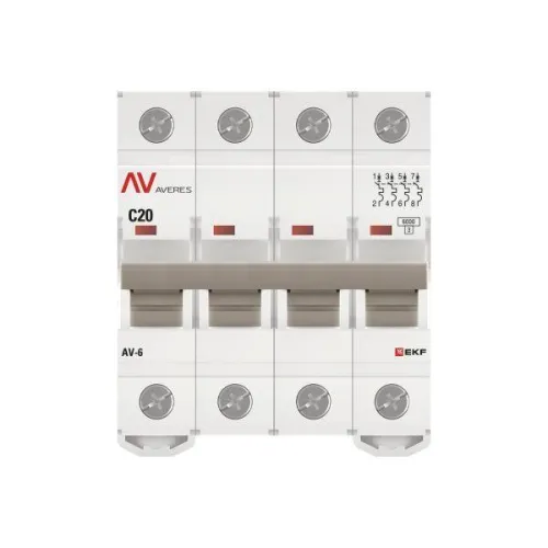 Выключатель автоматический модульный 4п C 20А 6кА AV-6 AVERES EKF mcb6-4-20C-av фото 3