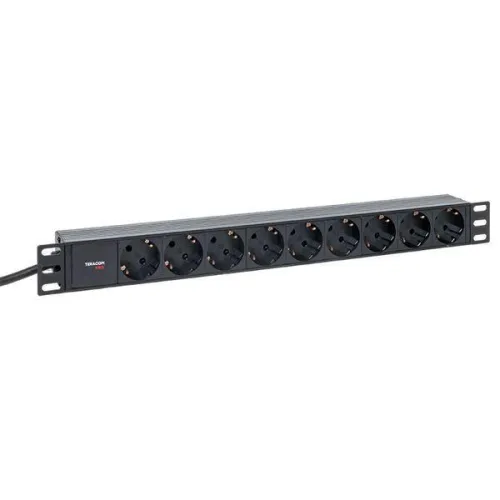Блок PDU TERACOM PRO 19дюйм 1U 16А/250В 9 роз. Schuko шнур 2м 3х1.5кв.мм вилка Schuko корпус пластик черн. EKF TRP-HPD-PL-16A-9SH-2MSH