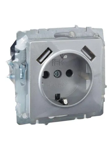 Розетка BRITE РЮш10-2-БрА 16А с USB A+A 3.1А с заземл. защ. шторки механизм алюм. IEK BR-R14-16-U21-D31-K47 фото 8