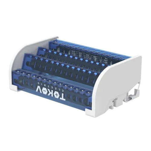 Шина на DIN-рейку в корпусе (кросс-модуль) 4 группы по 15 отверстий 125А TOKOV ELECTRIC TKE-DBTB-125-4-15/3L+PEN фото 2