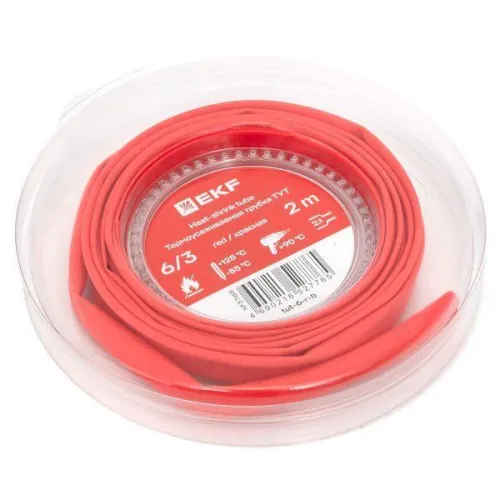 Трубка термоусадочная ТУТ нг 6/3 красн. ролик 2 м EKF tut-6-r-b фото 2